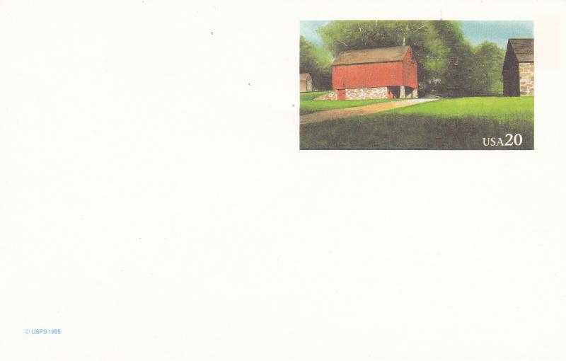 UX198, Red Barn, Mint Postal Card