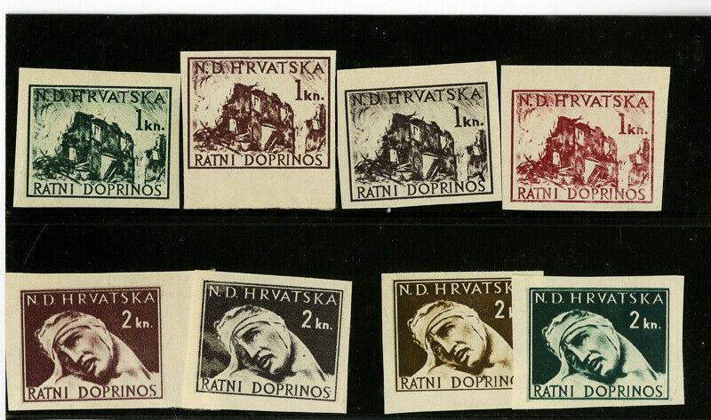 Croatia Rare Selection of 8 Early Essays. All Imperf & diff colors