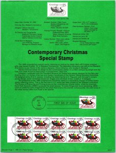 USPS SOUVENIR PAGE CONTEMPORARY CHRISTMAS SPECIAL STAMP (PANE OF 10) 1989