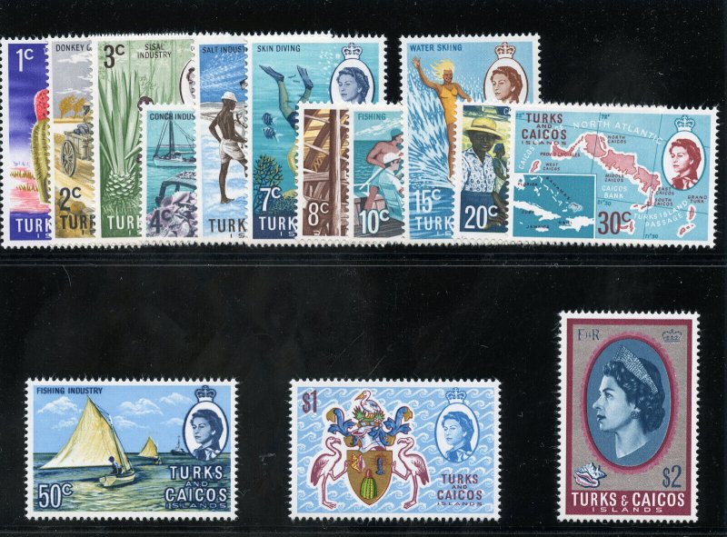 Turks & Caicos 1971 QEII Definitives set complete MNH. SG 333-346. Sc 217-230. 