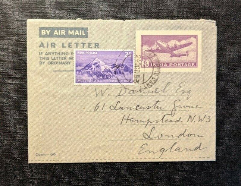 1953 Dinapure Cantt India Airmail Air Letter Cover to London England