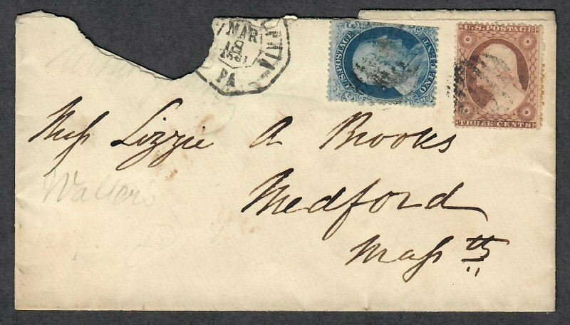 $US Sc#22+26 on cover March 18, 1861 Philadelphia, Crowe Cert., Plate#11