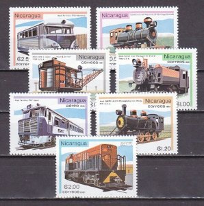 Nicaragua, Scott cat. 1133-1138, C992. Various Trains issue.