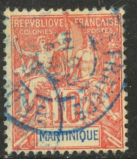 MARTINIQUE 1892-1906 10c Red NAVIGATION AND COMMERCE Sc 39 VFU