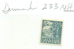 DENMARK #233, Mint Never Hinged, Scott $197.00