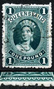 Queensland SG161a One Pound Deep Green RE-ENTRY Very Fine Used 