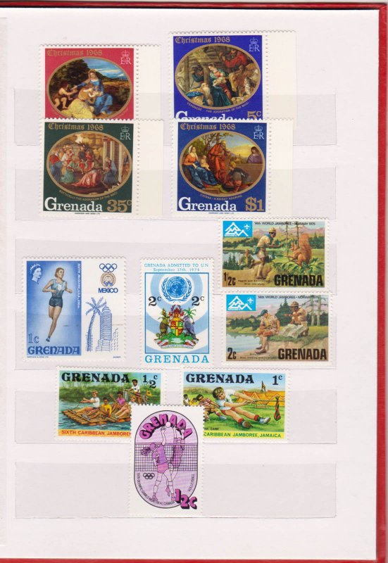 COLLECTION OF GRENADA STAMPS & M/S IN SMALL STOCK BOOK - 60 ITEMS