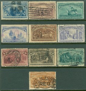 EDW1949SELL : USA 1893 Sc #230-39 Average Used All Sound Light cancels. Cat $242