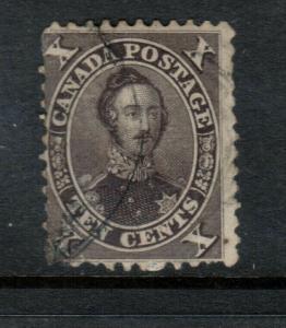 Canada #16 Used With Faults Visible On Back Black Brown Perf 11.75