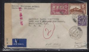 ST LUCIA (P1609B) 1944 KGVI  6D+1/-+1D CENSOR A/M TO USA