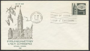 1965 #441 Inter-Parliamentary Union FDC, Ginn Cachet, Ottawa