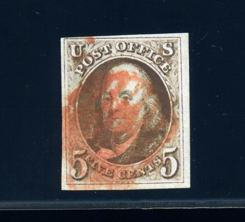 Scott #1 Franklin Used Stamp  with Weiss  Cert (Stock 1-189)