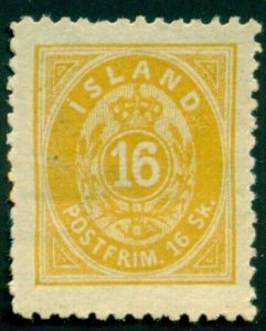 ICELAND #7 (7) 16sk yellow, og, hinged, XF centering, Scott $140.00+