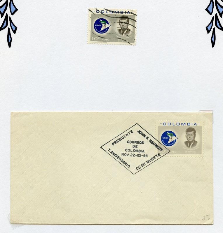 COLOMBIA JOHN  KENNEDY MEMORIAL STAMP ON TWO DIFFERENT FDCS