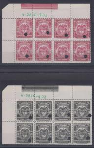 COLOMBIA 1944-56 REVENUES SERVICIO EXTERIOR 10 & 20 Pesos PL# BLOCKS OF 8 PROOFS 