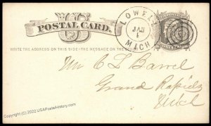 USA 1870s LOWELL Michigan Target Cancel Postal Card Cover 96300