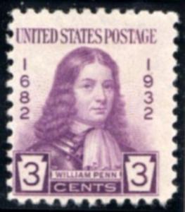 US Stamp #724 MLH William Penn Commemorative Single