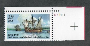 2805 Landing of Columbus MNH plate number single PNS