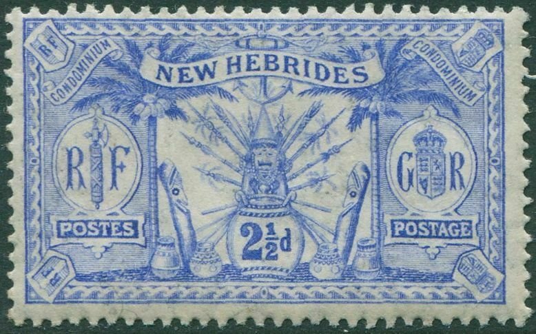 New Hebrides 1911 SG21 2½d ultramarine Weapons Idols MLH