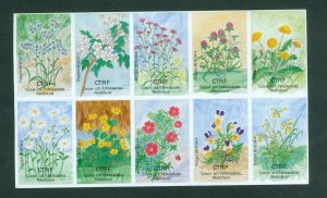 Sweden. Poster Stamp Block. MNH. CTRF Cancer & Traffic Assoc. Swedish Flowers.