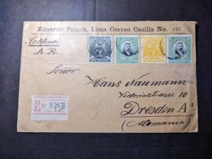 1902 Registered Peru Cover Lima to Dresden Germany Hans Naumann