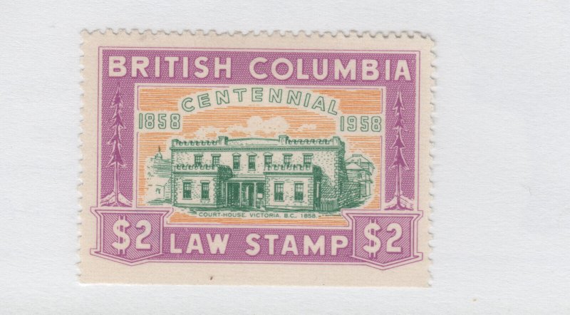 CANADA  BRITISH COLUMBIA Revenue 1958 Centennial $2 Law  hinge remnant