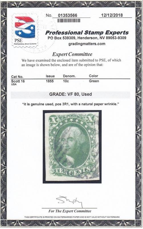 16 Choice XF used neat cancel PSE graded 80 with nice color ! see pic !