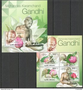 2012 Guinea-Bissau Flora Flowers Great Humanits Mahatma Gandhi Bl+Kb ** Bc500