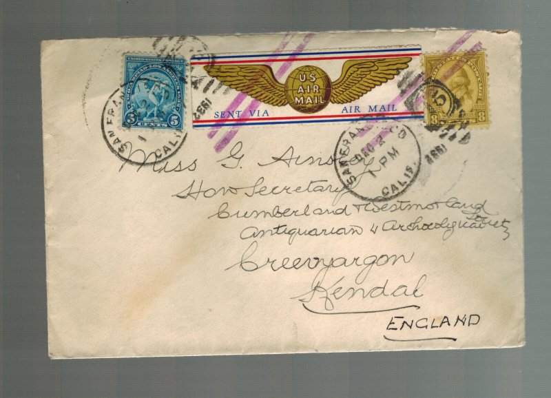 1932 SAn Francisco CA USA Airmail Cover to England