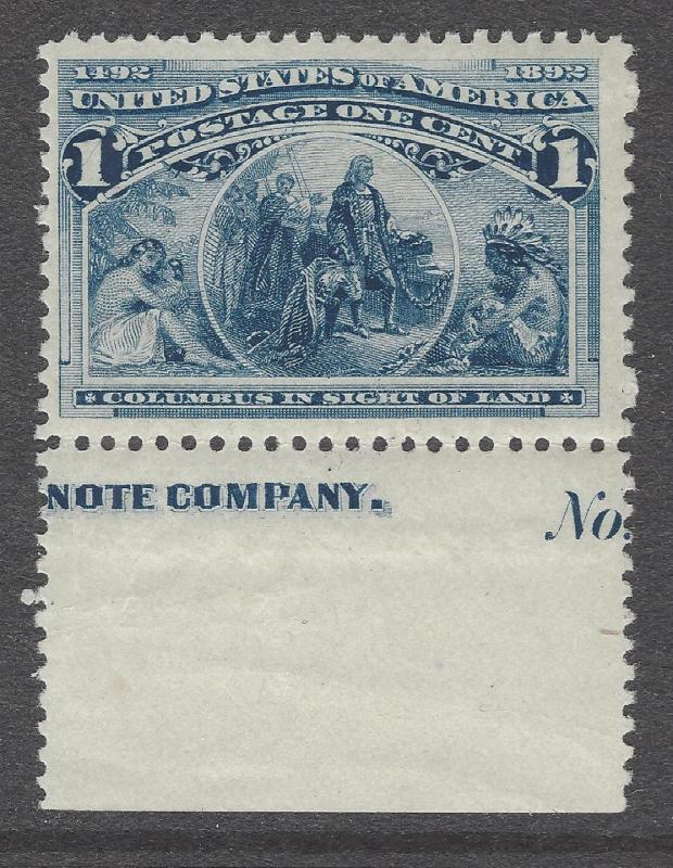 1893 USA Sc# 230 Columbian 1c- MNH Undisturbed Original Gum-Fine -PSE Cert (CL7)