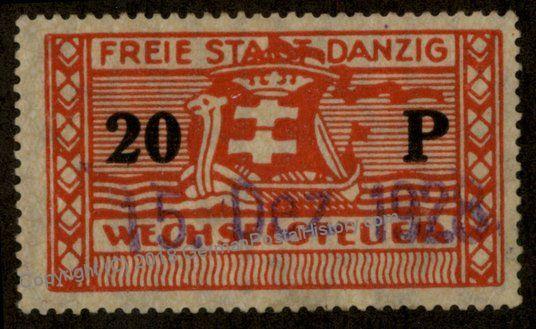 Danzig Frei Stadt Poland Germany 20P Wechselsteuer Exchange Fee Revenue St 90917