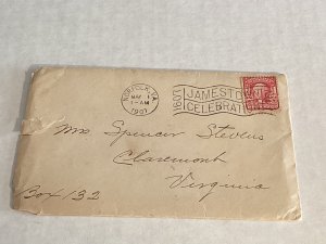 5/1/1901 Norfolk VA cover Jamestown cancel Bomar 7-08 w/RR encls to Claremont VA