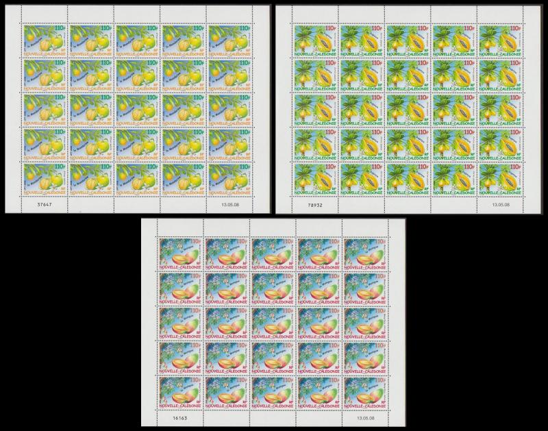 New Caledonia Fruit 3 sheetlets of 25v each issue 2008 SG#1440-1442 MI#1458-1460