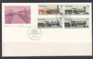 CANADA, 1984 Locomotives block of 4 on First Day cover.