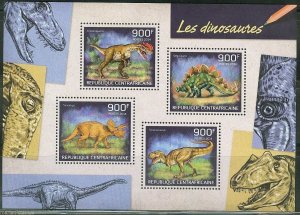Central Africa MNH S/S Dinosaurs 2014 4 Stamps