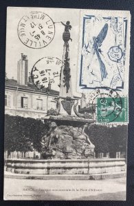 1912 Nancy France RPPC Postcard Cover Alliance Place Fountain With Label