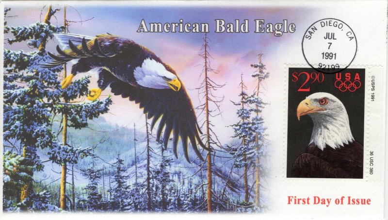 AO-2540, 1991, Priority Mail, Olympics, Eagle, FDC, Add-on Cachet, SC-2540