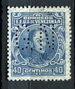 VENEZUELA; Early 1900s classic Official issue used 40c. + PERFIN ' GN '