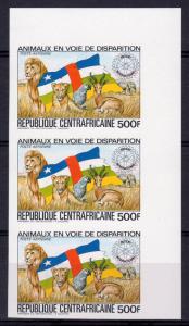 Central African 1983 Sc#C292 Endangered Animals WWW/w.logo/Rotary Strip 3 IMPERF
