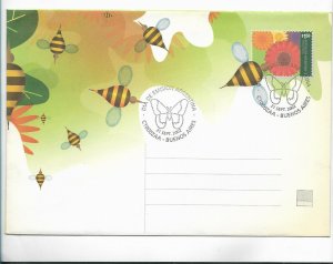 ARGENTINA 2002 STATIONERY COVER FIRST DAY CANCEL BUTTERFLIES FLOWERS