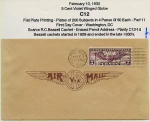 #C12 5¢ VIOLET WINGED GLOBE WASH D.C. AIRMAIL FDC BM63