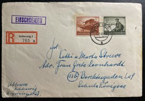 1944 Schleswig Germany Registered Cover To Berchfesgaden Forces Semipostal Stamp