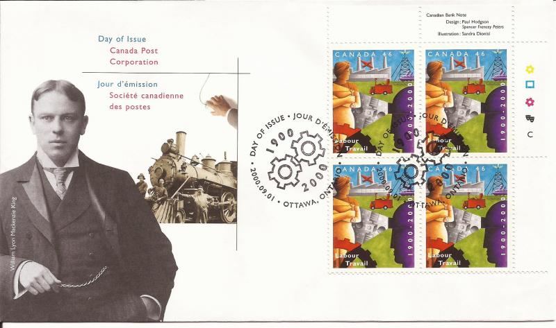 2000 Canada FDC Sc 1866 - Department of Labour Centennial - PB UR