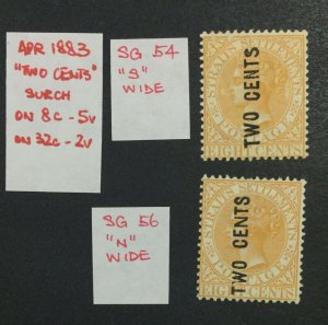 MOMEN: MALAYA STRAITS SG #54,56 1883 UNUSED LOT #60192