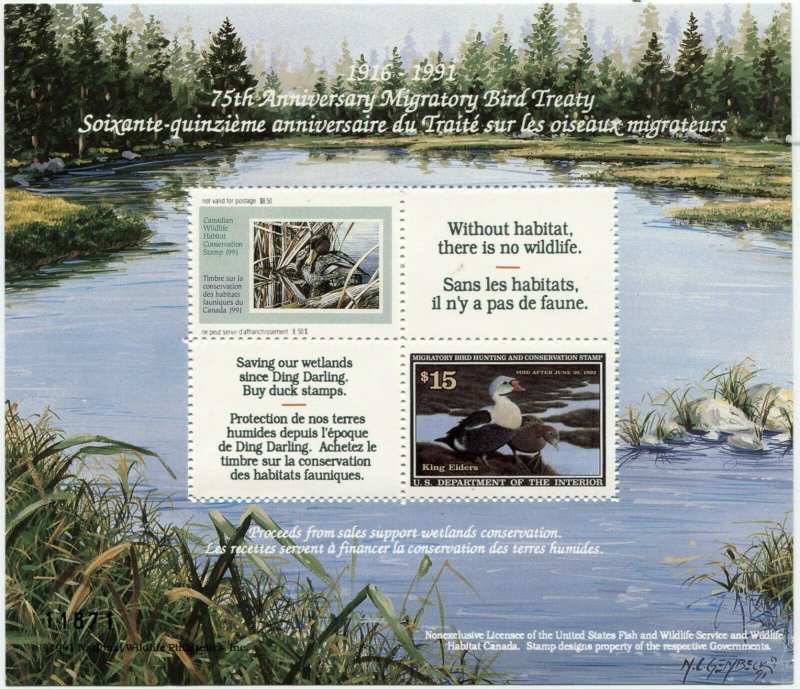 US #RW58 Migratory Bird Hunting Conservation Stamp 75 Anniv. Souvenir Sheet 1992