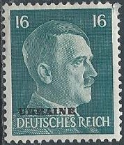 Russia N52 (old N40) (mhr, torn corner) 16pf Hitler, peacock grn (1941)