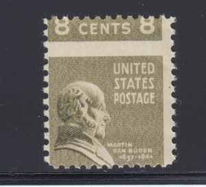 US Sc 813 MNH. 1938 8c Martin Van Buren, horizontal MISPERF, fresh, bright, VF