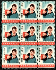 1953 BOYS TOWN SEAL, MINT NH BLOCK OF 9 - BOYS006