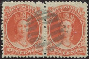 Nova Scotia 1860 SG28 10c vermilion QV pair FU