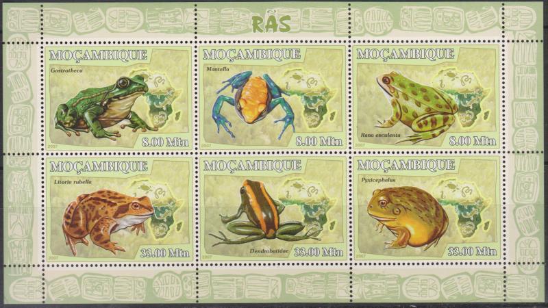 L) 2007 MOZANBIQUE, TOAD, ANIMALS, MAP, FROG, MANTELLA, PYXICEPHALUS